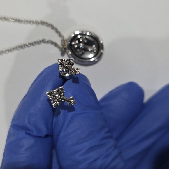 Silver Pendant Necklace with Blue & Purple Accents and Cross Stud Earrings - Picture 14 of 14